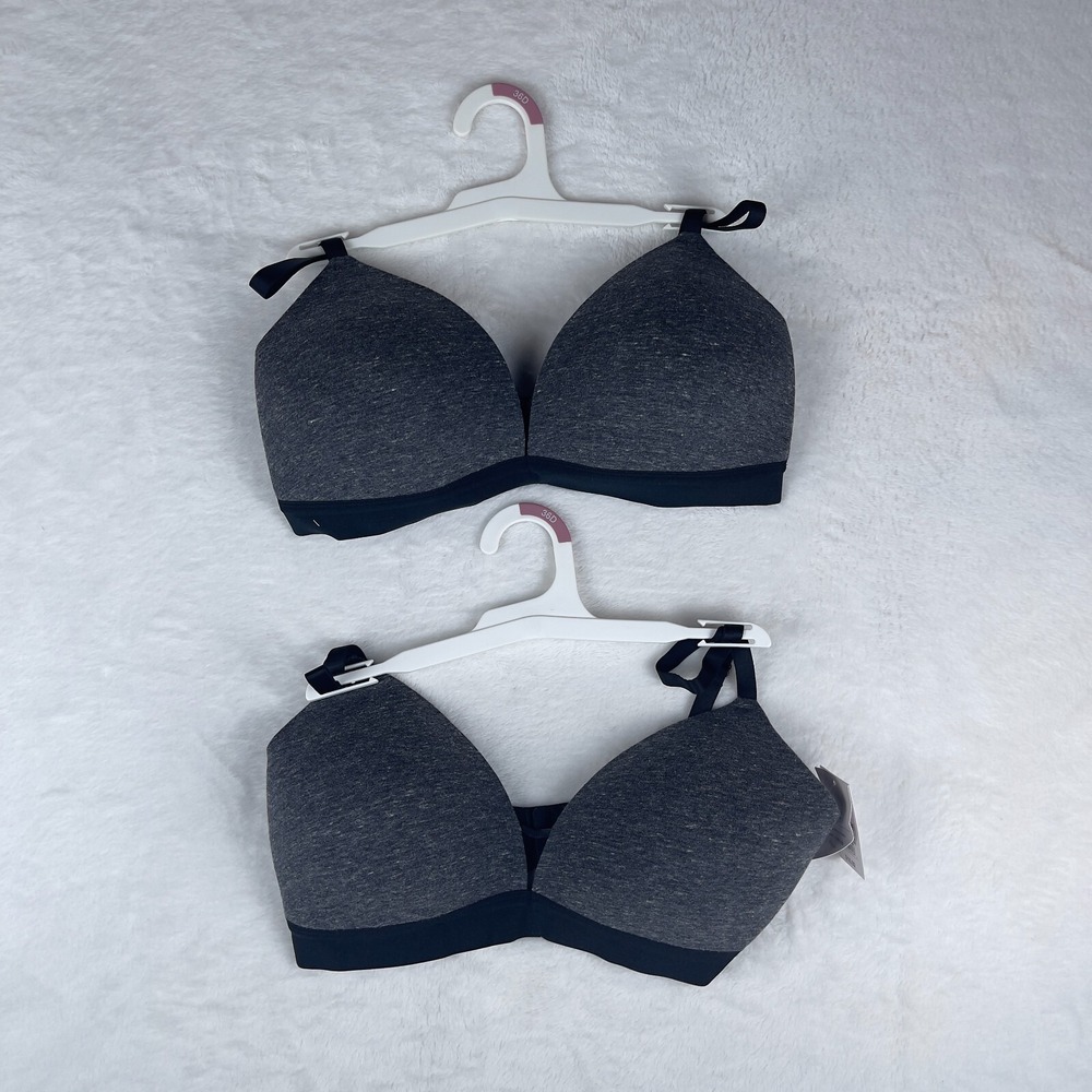 Lot of 2 Auden Wirefree Lounge Bra Womens 36D Blue Heater Soft Adjustable Strap